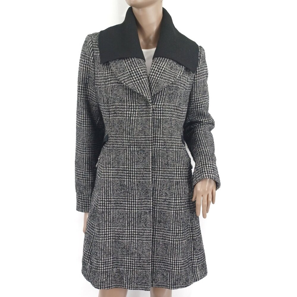 GUESS Coat Houndstooth Removable Knit Collar L NWOT